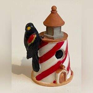Lenox Hand painted Blackbird on Lighthouse Birdhouse Thimble